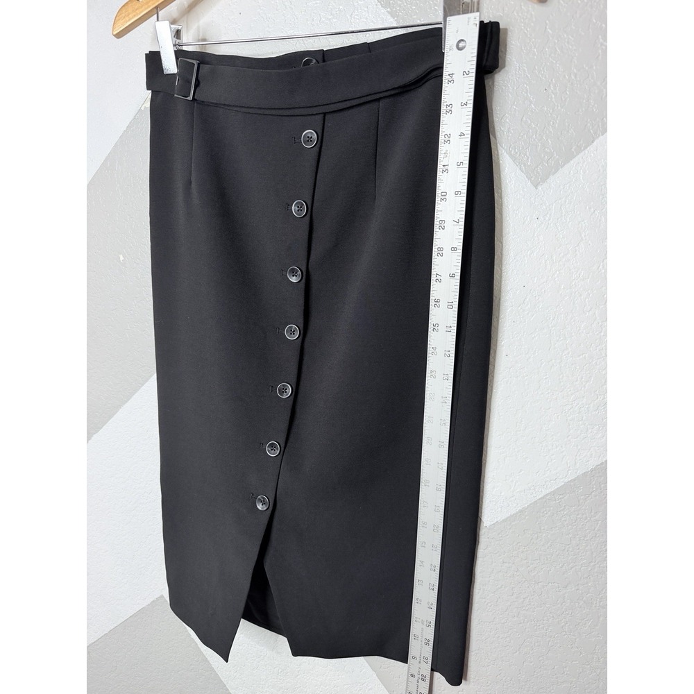 White House Black Market Womens 4 Black High Waist Button Pencil Midi Skirt Belt - Picture 11 of 11